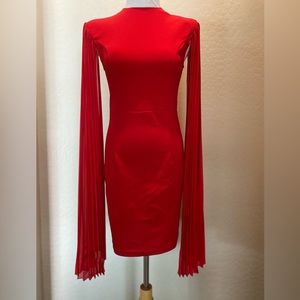 SHEIN Women’s  Pleated Long Sleeves Mini Red Dress Size XS